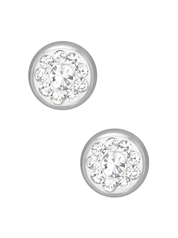 Puces d'Oreilles Rondes 5 mm en Acier Chirurgical Poli Miroir avec Cristal