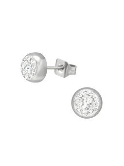 High Polish Surgical Steel Round 5mm Ear Studs with Crystal