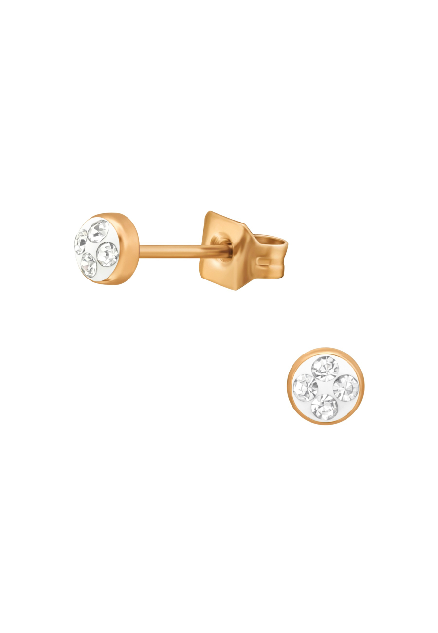 Rose Gold Surgical Steel Round 3mm Ear Studs with Crystal
