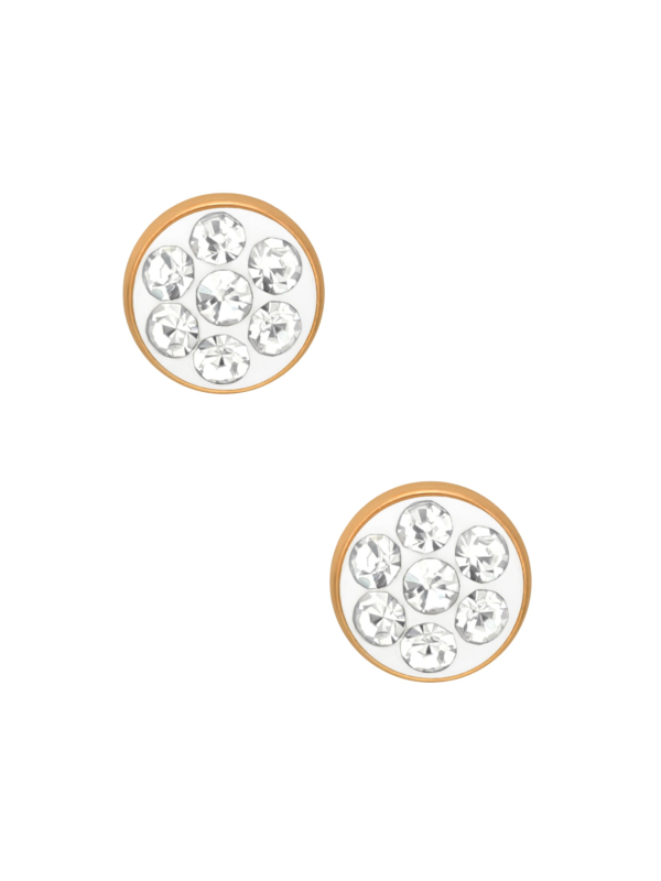 Pendientes de Acero Quirúrgico Redondos de 4 mm Oro Rosa con Cristal