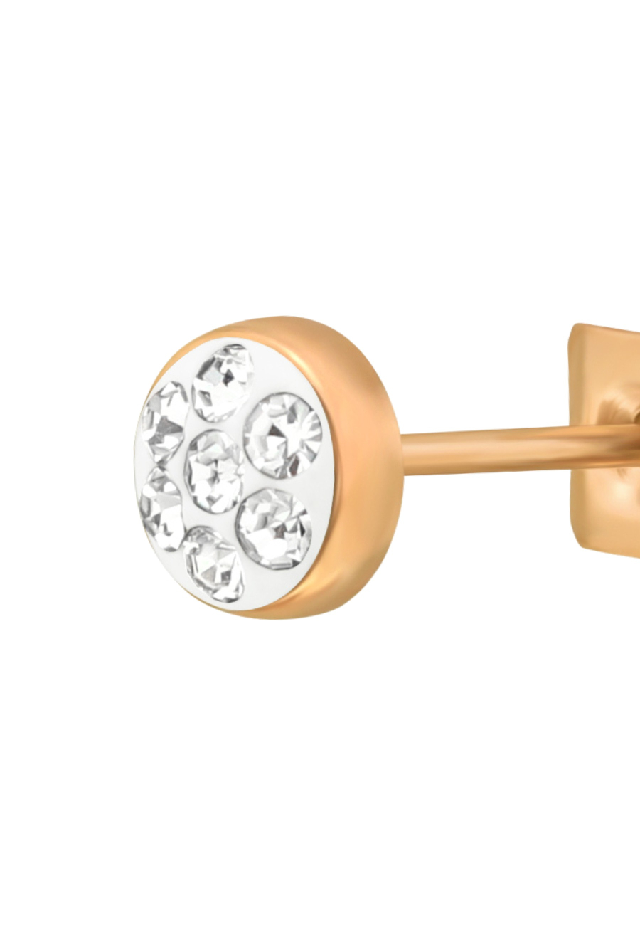 Pendientes de Acero Quirúrgico Redondos de 4 mm Oro Rosa con Cristal