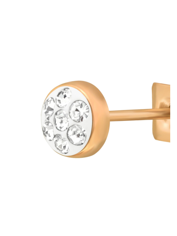 Puces d'Oreilles Rondes 4 mm Acier Chirurgical Or Rose avec Cristal