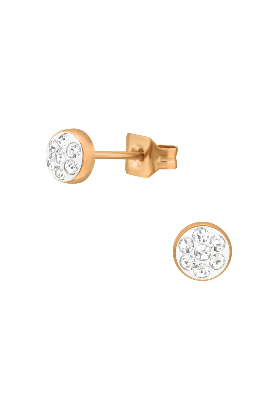 Rose Gold Surgical Steel Round 4mm Ear Studs with Crystal