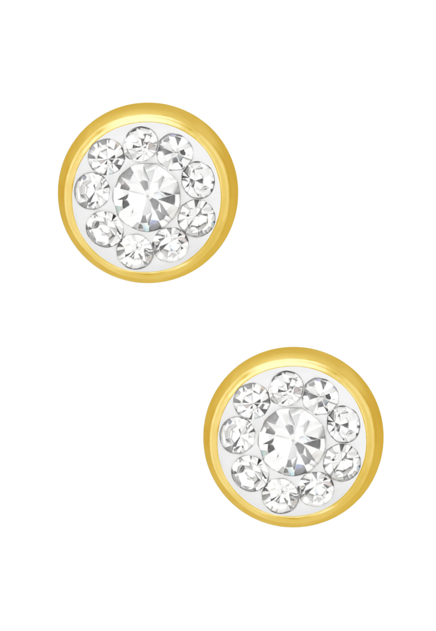Pendientes de Acero Quirúrgico Redondos de 5 mm Dorados con Cristal