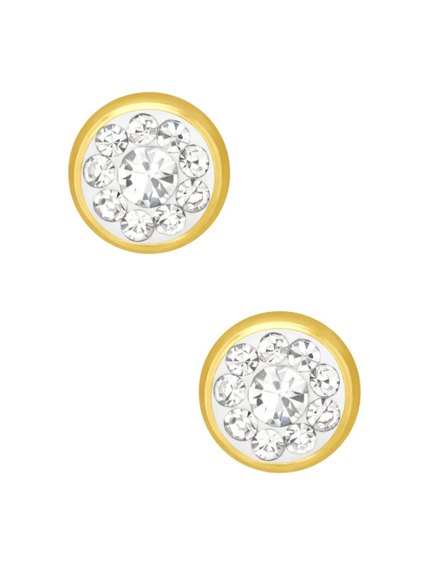 Puces d'Oreilles Rondes 5 mm Acier Chirurgical Doré avec Cristal