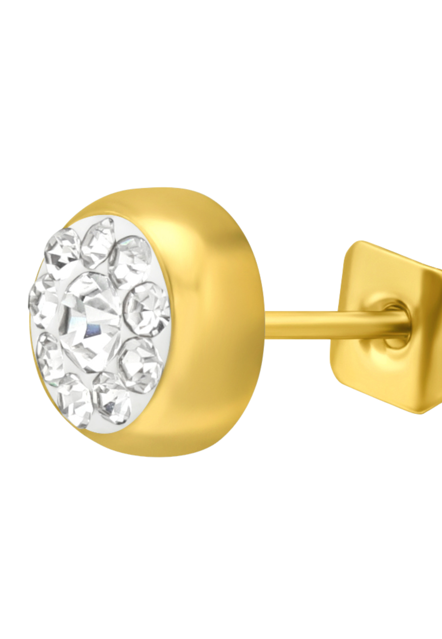 Pendientes de Acero Quirúrgico Redondos de 5 mm Dorados con Cristal