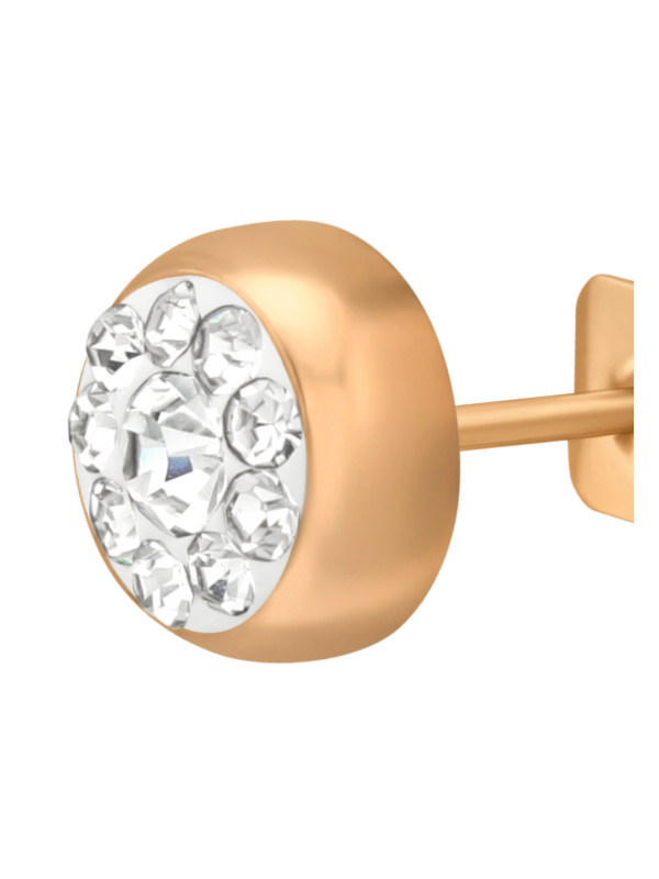 Pendientes de Acero Quirúrgico Redondos de 5 mm Oro Rosa con Cristal