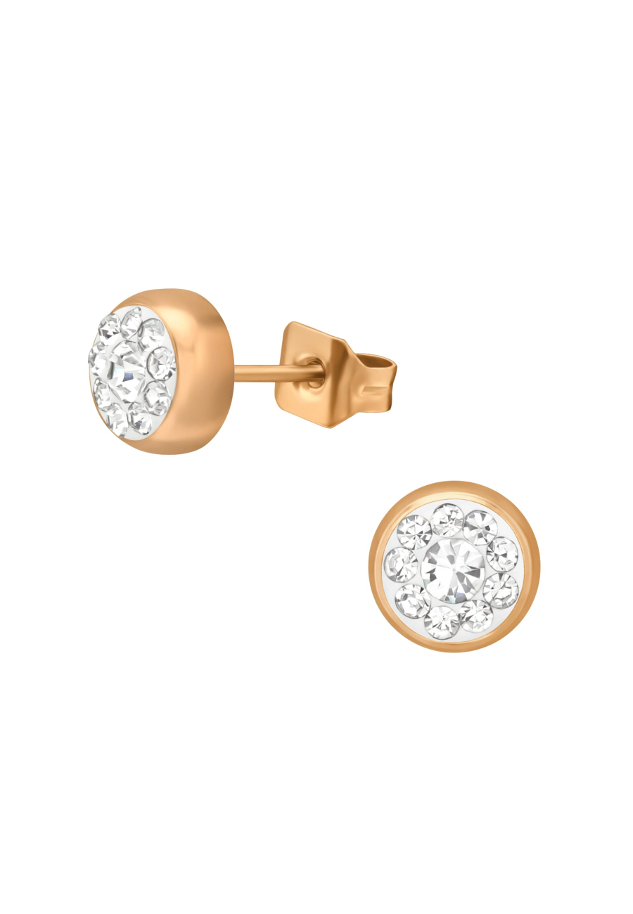 Puces d'Oreilles Rondes 5 mm Acier Chirurgical Or Rose avec Cristal