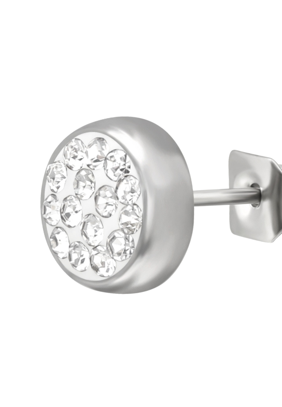 Puces d'Oreilles Rondes 6 mm en Acier Chirurgical Poli Miroir avec Cristal