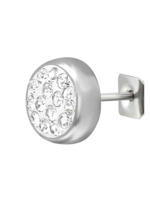 Puces d'Oreilles Rondes 6 mm en Acier Chirurgical Poli Miroir avec Cristal