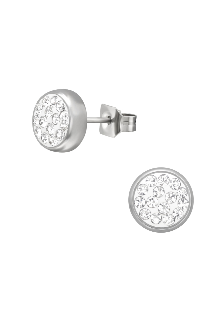 Puces d'Oreilles Rondes 6 mm en Acier Chirurgical Poli Miroir avec Cristal