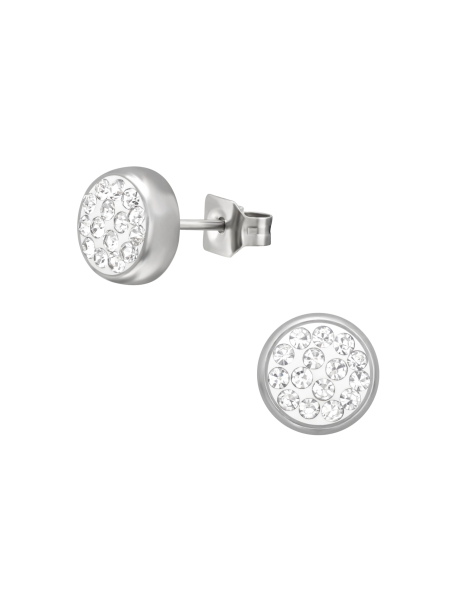 Puces d'Oreilles Rondes 6 mm en Acier Chirurgical Poli Miroir avec Cristal
