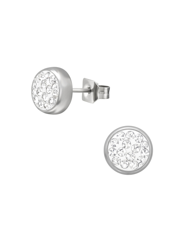 High Polish Surgical Steel Round 6mm Ear Studs with Crystal