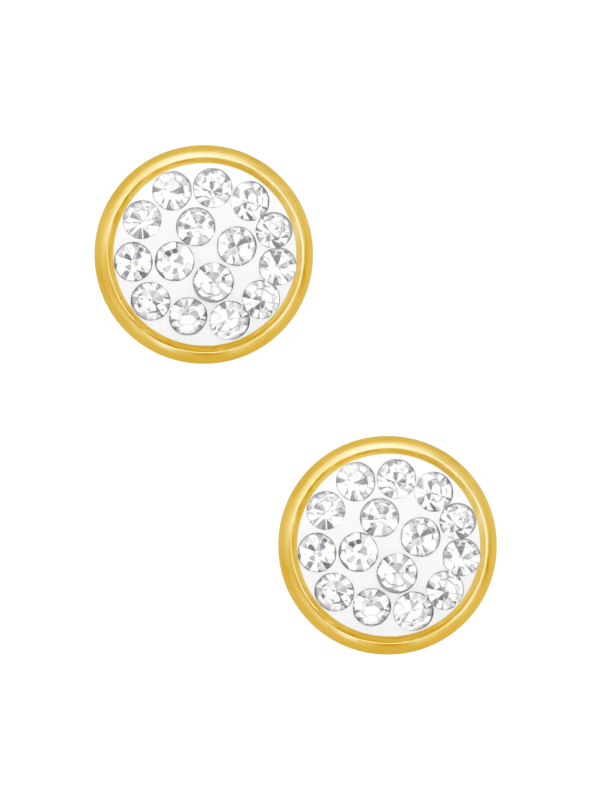 Puces d'Oreilles Rondes 6 mm Acier Chirurgical Doré avec Cristal