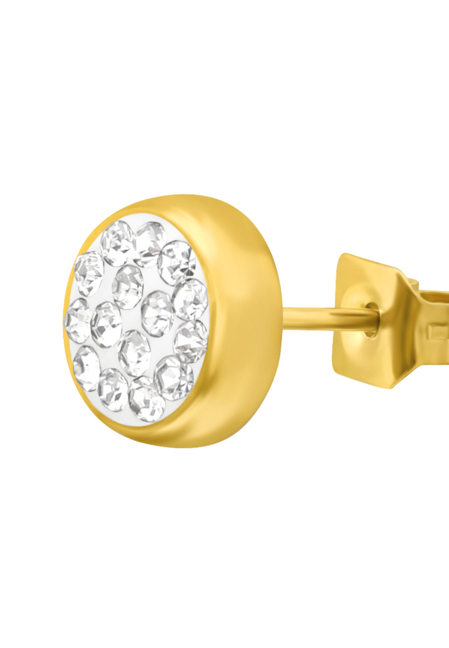 Pendientes de Acero Quirúrgico Redondos de 6 mm Dorados con Cristal