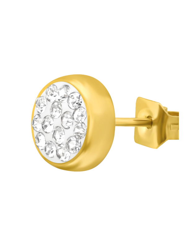 Pendientes de Acero Quirúrgico Redondos de 6 mm Dorados con Cristal