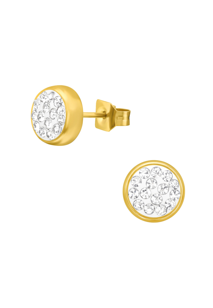 Pendientes de Acero Quirúrgico Redondos de 6 mm Dorados con Cristal