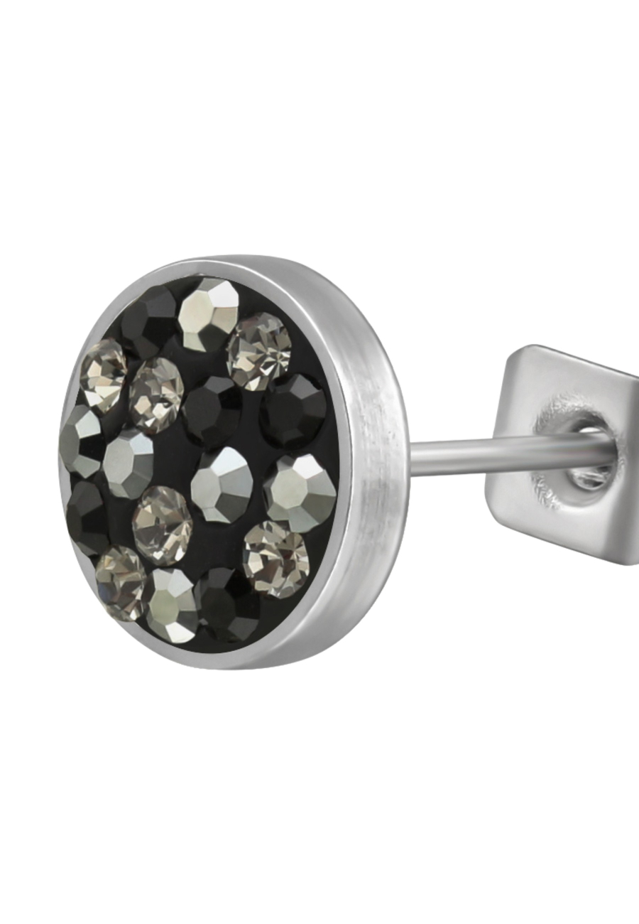 High Polish Surgical Steel Round 8mm Ear Studs with Crystal