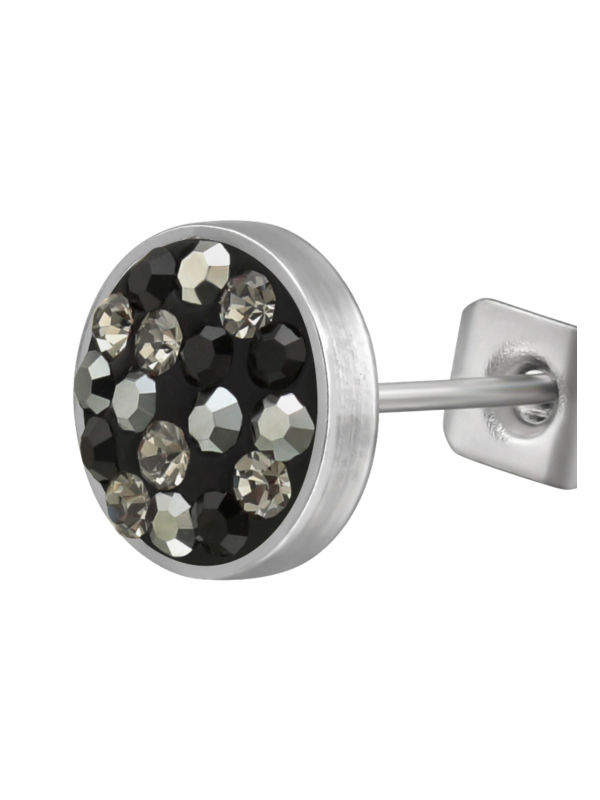 Puces d'Oreilles Rondes 8 mm en Acier Chirurgical Poli Miroir avec Cristal