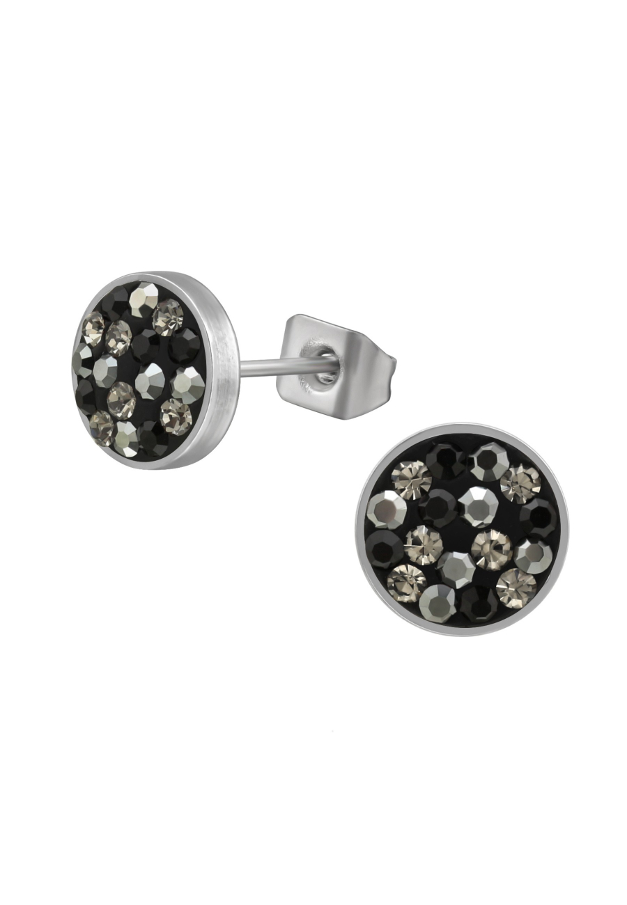 Puces d'Oreilles Rondes 8 mm en Acier Chirurgical Poli Miroir avec Cristal