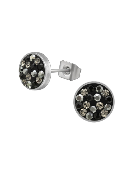 Pendientes de Acero Quirúrgico Redondos de 8 mm con Cristal y Alto Pulido