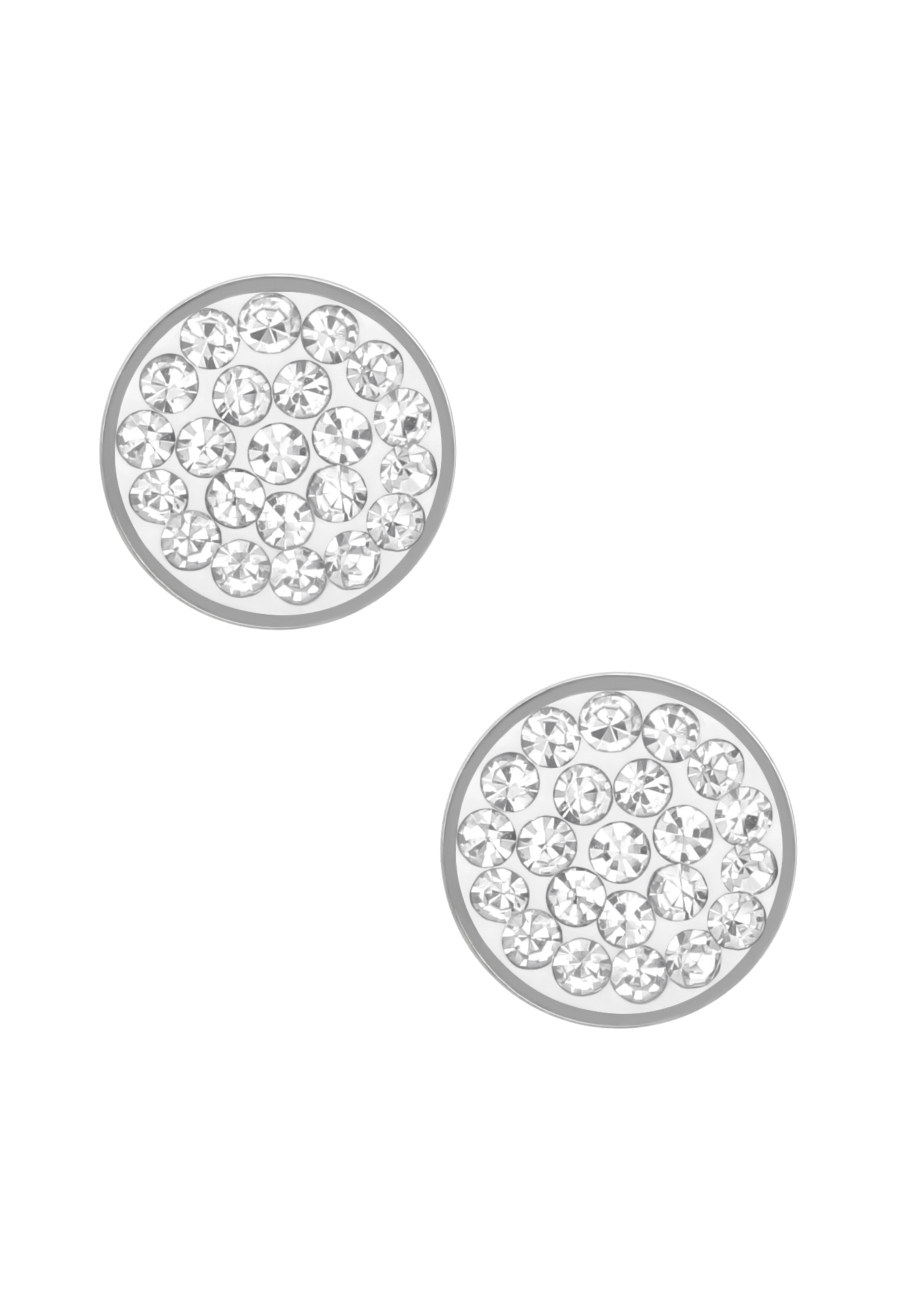 High Polish Surgical Steel Round 8mm Ear Studs with Crystal