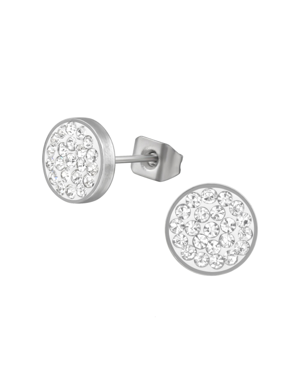 Puces d'Oreilles Rondes 8 mm en Acier Chirurgical Poli Miroir avec Cristal