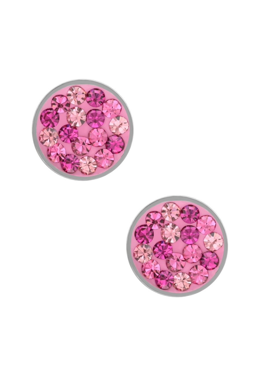 High Polish Surgical Steel Round 8mm Ear Studs with Crystal