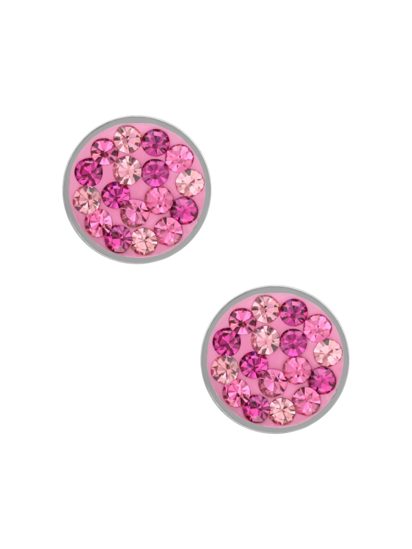 High Polish Surgical Steel Round 8mm Ear Studs with Crystal