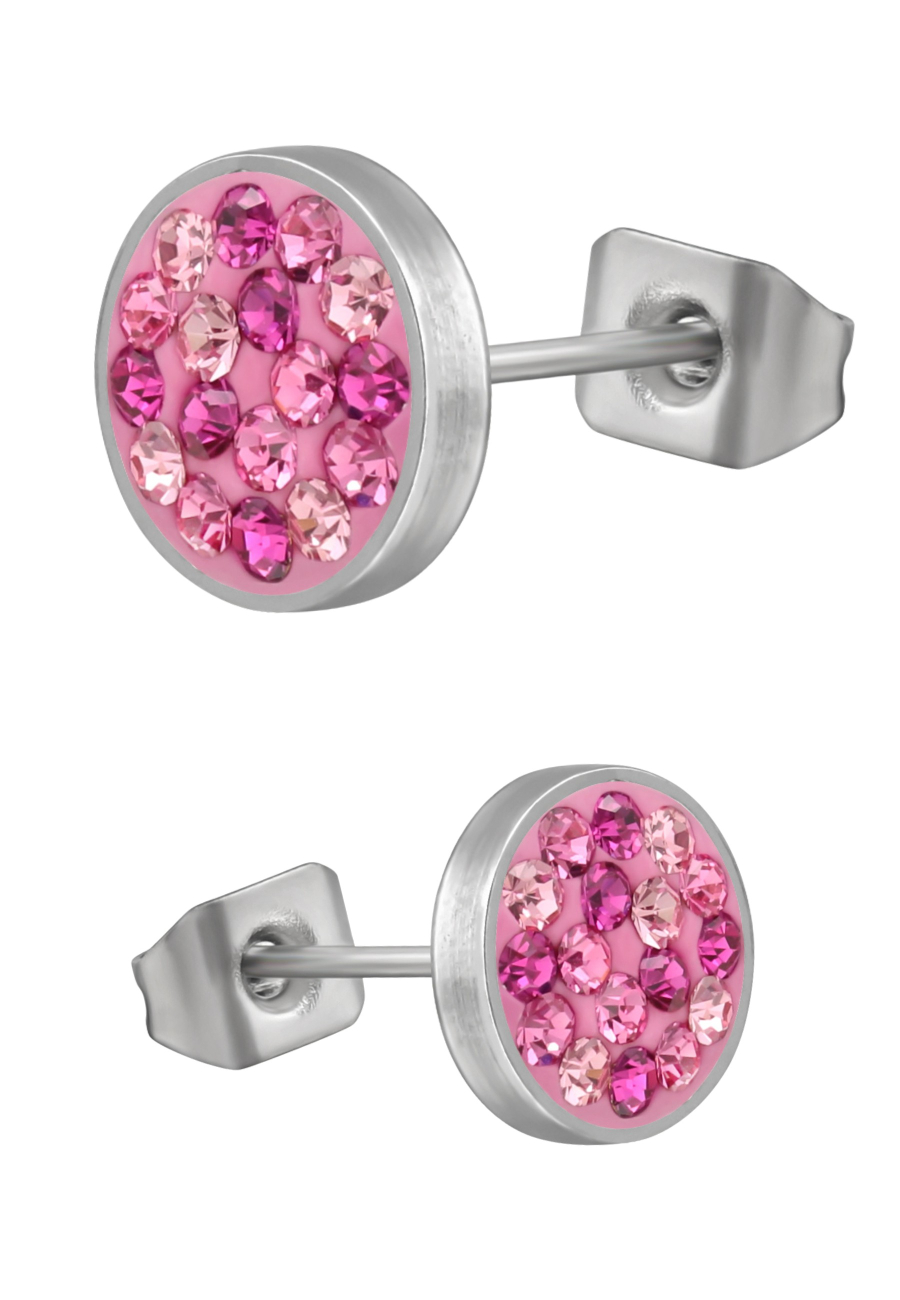 Pendientes de Acero Quirúrgico Redondos de 8 mm con Cristal y Alto Pulido