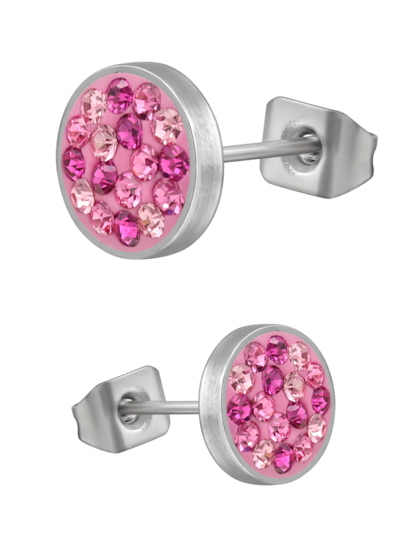 Pendientes de Acero Quirúrgico Redondos de 8 mm con Cristal y Alto Pulido