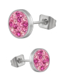 High Polish Surgical Steel Round 8mm Ear Studs with Crystal