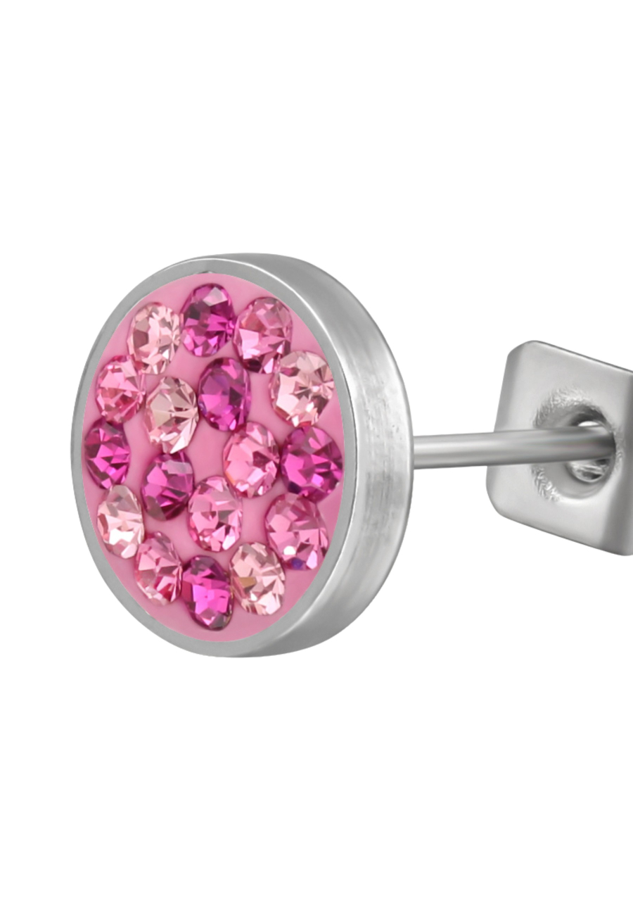 Puces d'Oreilles Rondes 8 mm en Acier Chirurgical Poli Miroir avec Cristal