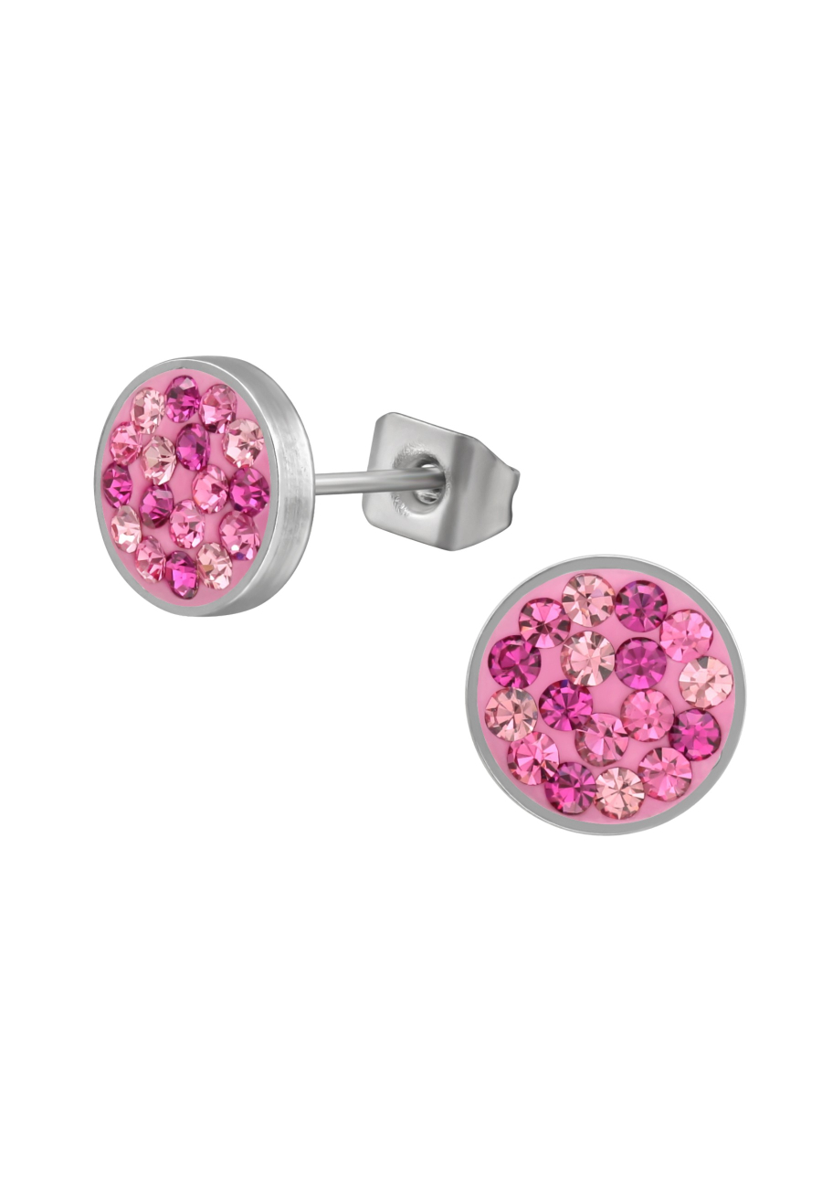 High Polish Surgical Steel Round 8mm Ear Studs with Crystal