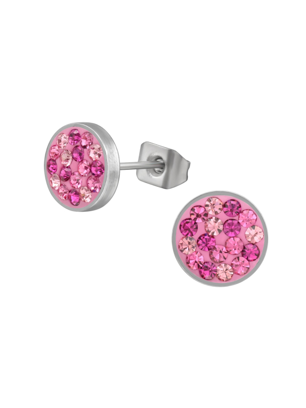 Puces d'Oreilles Rondes 8 mm en Acier Chirurgical Poli Miroir avec Cristal