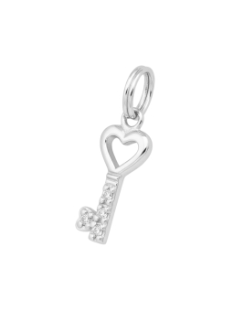 Silver Key Charm with Split Ring with Cubic Zirconia