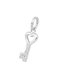 Silver Key Charm with Split Ring with Cubic Zirconia