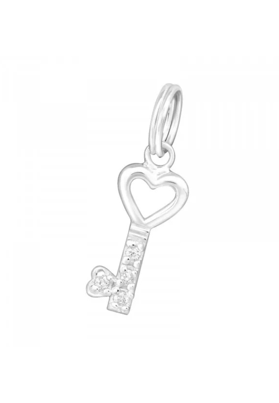 Charm/Dije de Llave de Plata con Anilla Abierta y Circonita Cúbica