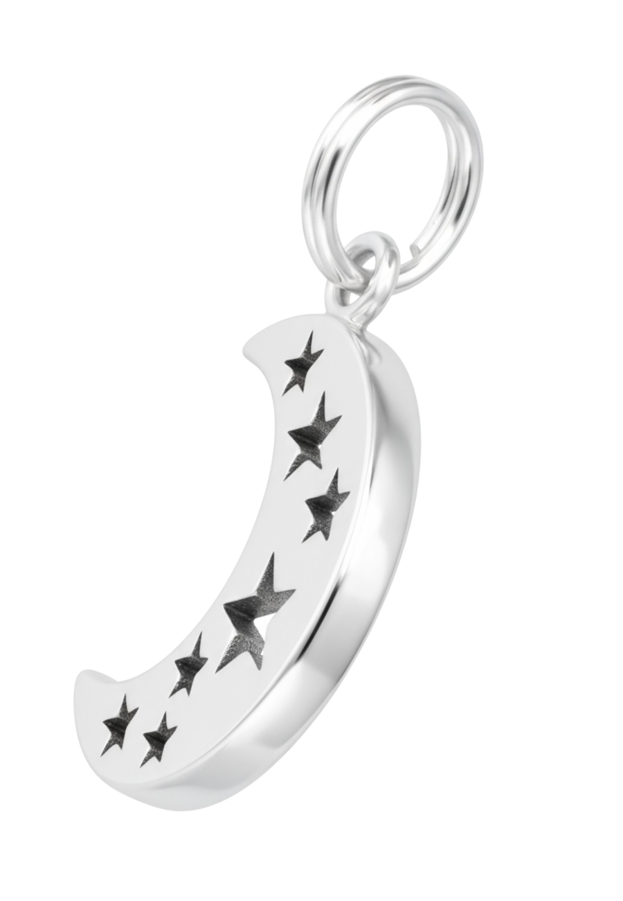 Silberner Halbmond- und Sterne-Charm mit Spaltring