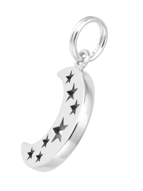 Charm/Dije de Luna Creciente y Estrellas de Plata con Anilla Abierta