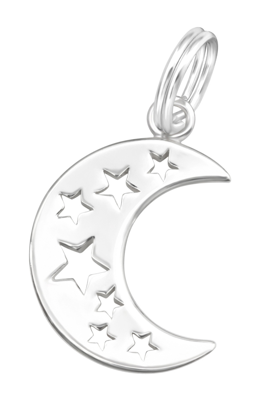 Silberner Halbmond- und Sterne-Charm mit Spaltring