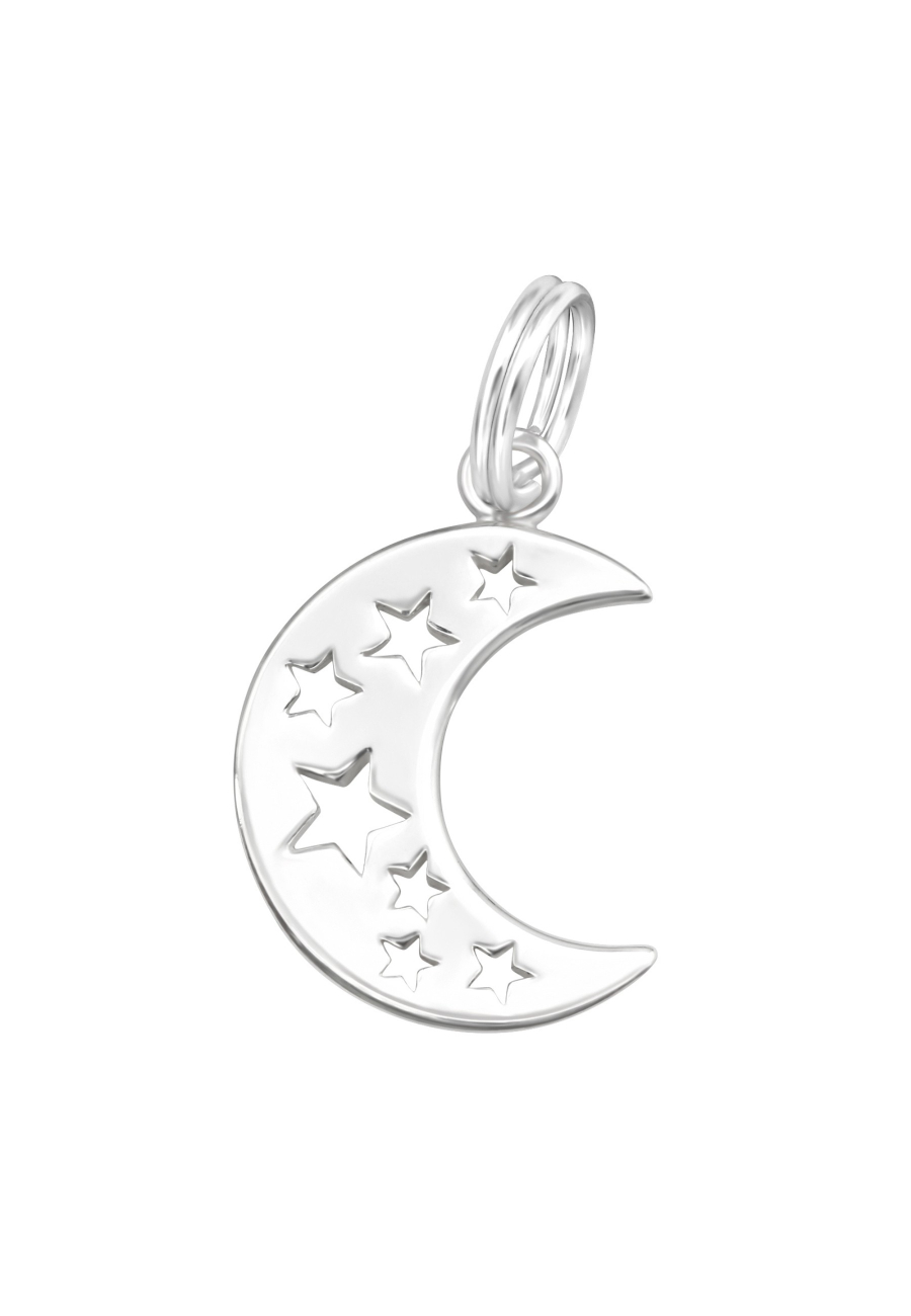 Silberner Halbmond- und Sterne-Charm mit Spaltring