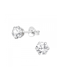 Silver Round 5mm Ear Studs with Crystals