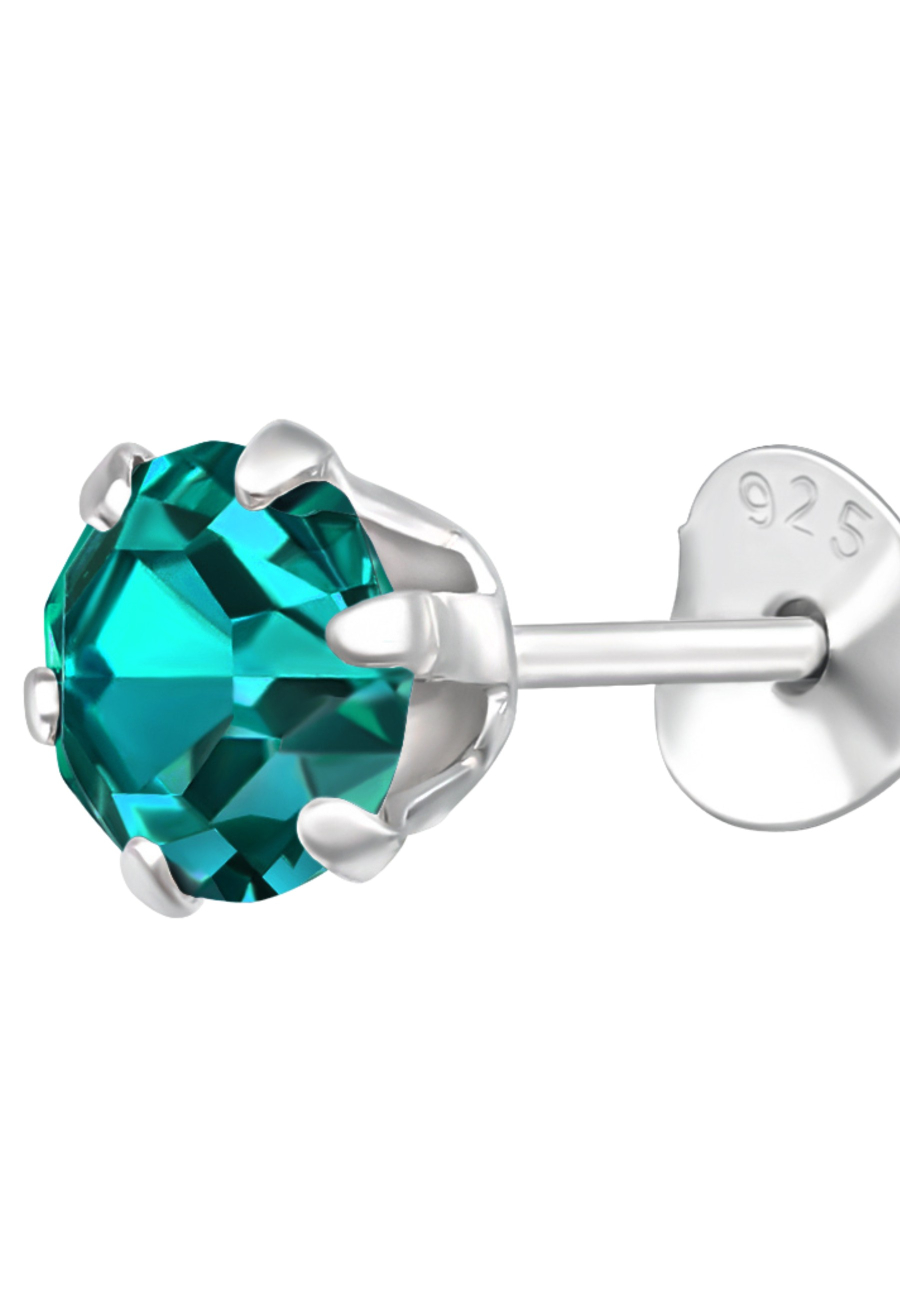 Puces d'Oreilles Rondes 5 mm en Argent avec Cristaux