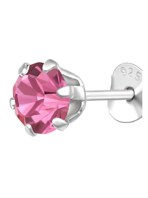 Silver Round 5mm Ear Studs with Crystals