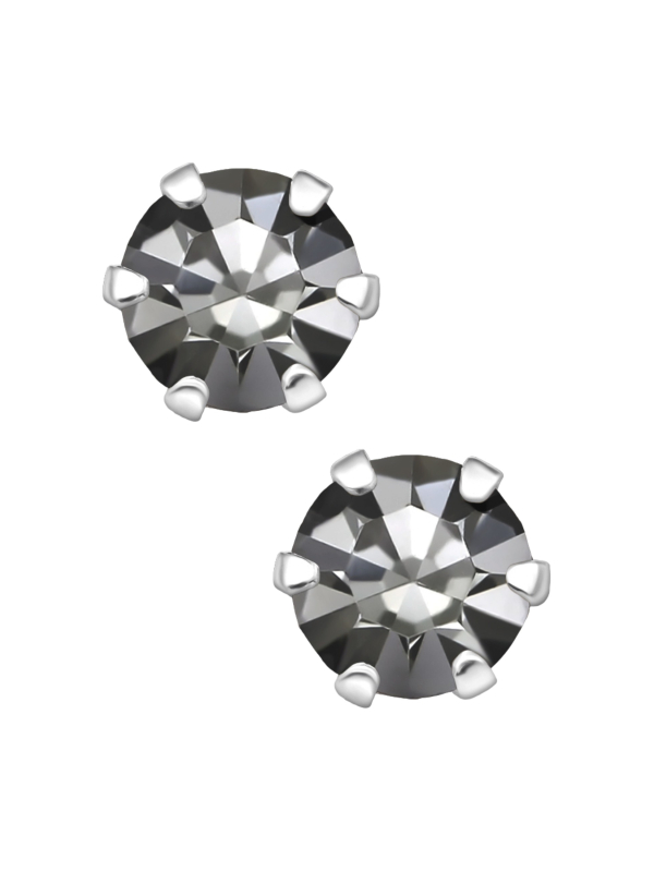 Silver Round 5mm Ear Studs with Crystals