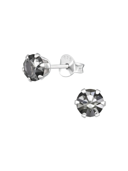 Silver Round 5mm Ear Studs with Crystals