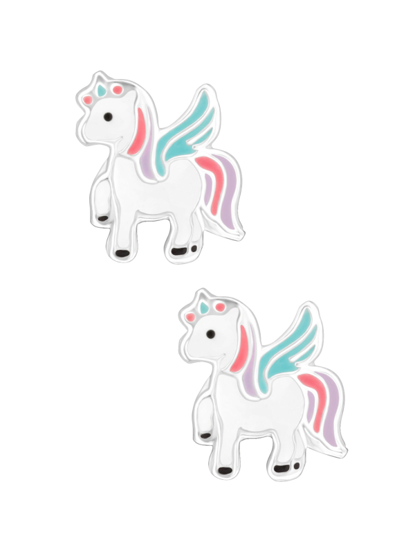 Unicorn Children's Sterling Silver Ear Studs with Epoxy