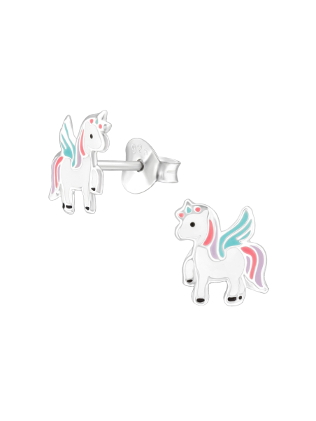 Unicorn Children's Sterling Silver Ear Studs with Epoxy