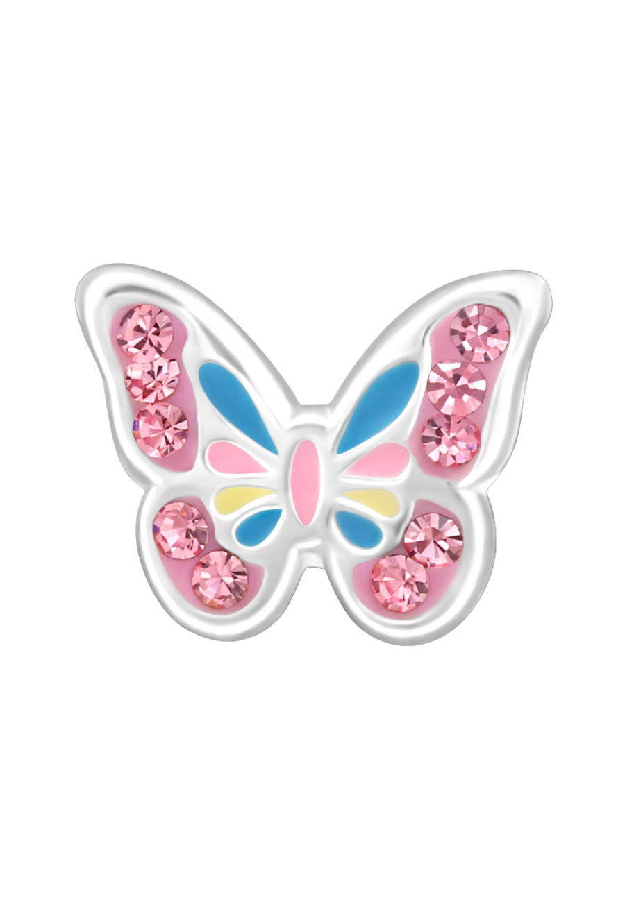Butterfly Children's Sterling Silver Ear Studs with Crystal and Epoxy